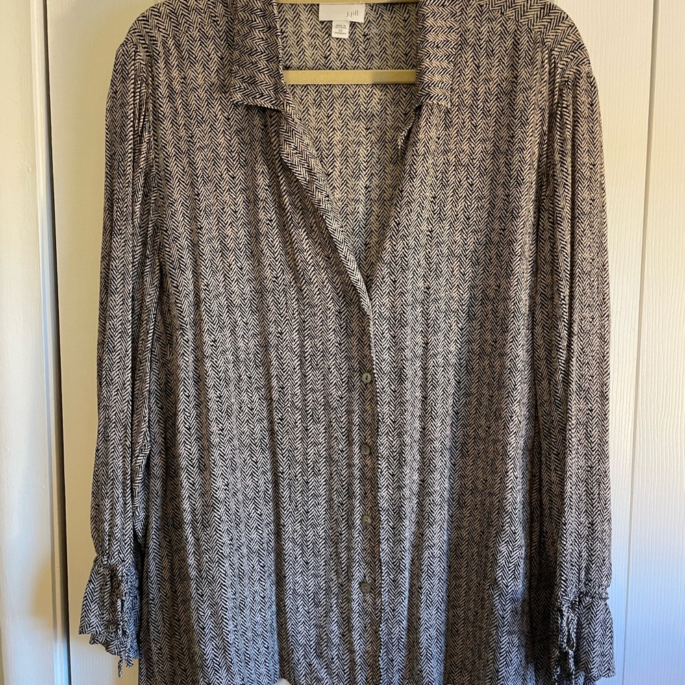 J. Jill Herringbone Rayon Button Blouse, tie sleeve with stretch, 3x